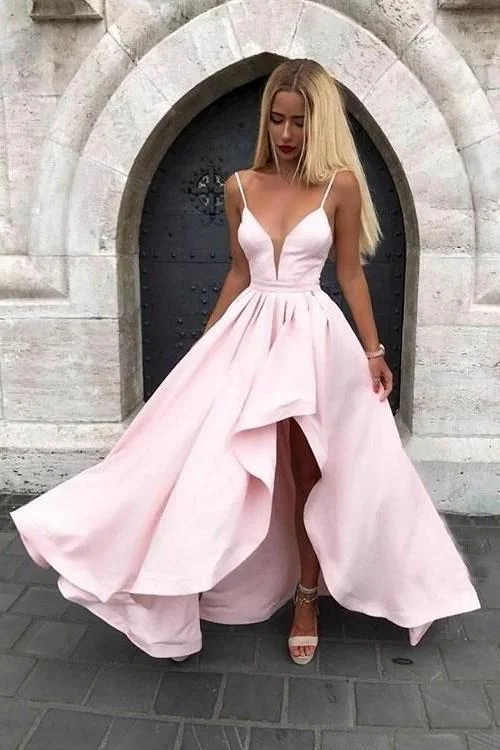 Modern Women's Outfit Spaghetti Straps Pink Prom Gown with Irregular Skirt,Prom Dress gh843