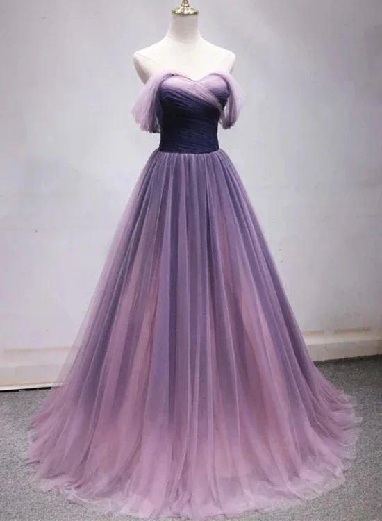 Women's Vacation Attire Beautiful Tulle Gradient Long A-Line Formal Dress, Sweetheart Party Gown gh444