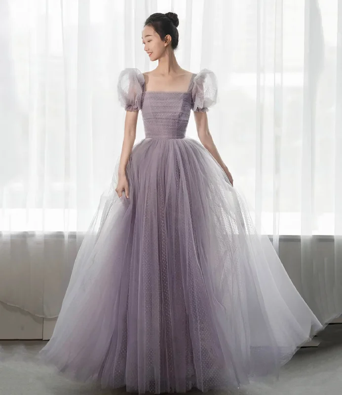 Women's Clothing Apparel Sets Purple tulle long prom dress A line evening gown  10308