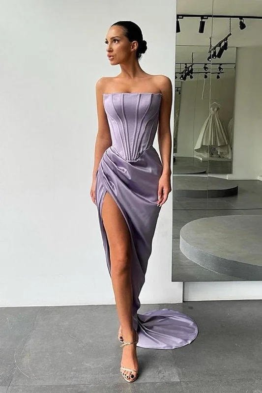 Casual Attire For Women Strapless Long Prom Dress Split Evening Party Gowns  gh616