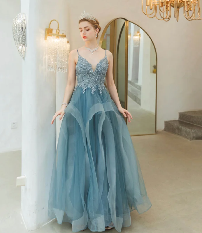 Women's Functional Apparel For Outdoor Activities Blue tulle lace long prom dress blue evening gown  10241