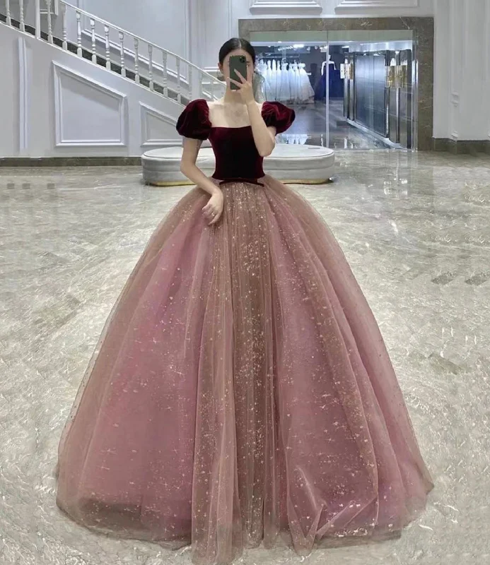 Women's Activewear Garments Cute velvet tulle long prom dress A line evening gown  10516