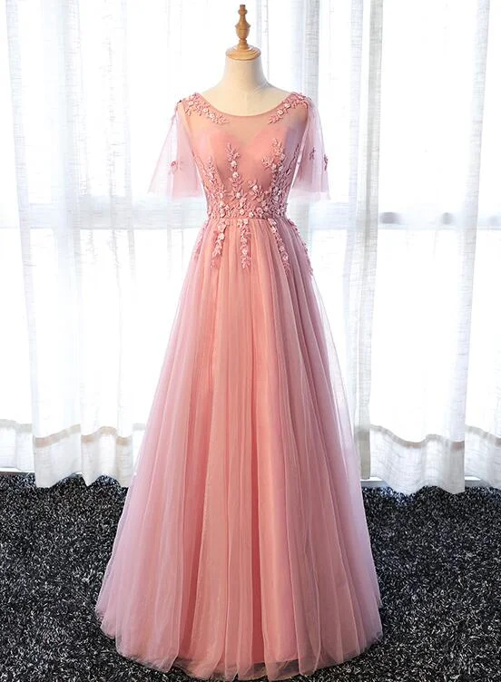 Formal Attire For Women Pink Tulle Elegant Party Dress Long, Handmade Formal Gowns  Prom Dress gh597