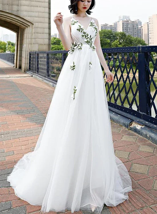 Comfortable Women's Attire Beautiful White Straps Cross Back Long Tulle Formal Gown, Sexy Party Gown gh576