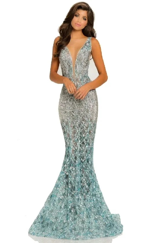 Women's Stylish Outdoor Outfit Johnathan Kayne Deep V-Neck Ornate Lace Mermaid Gown 8031