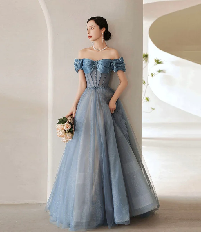 Women's Travel Apparel Blue tulle long A line ball gown dress evening gown  10287