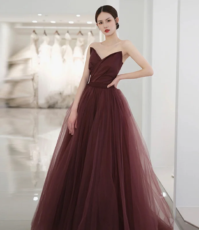 Vintage-Inspired Garments Cute tulle long prom dress A line evening gown  10561