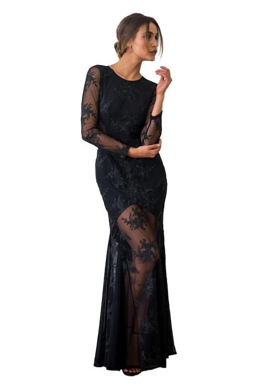 Charming Women's Outfit For Special Occasions Donna Mizani Embroidered Mermaid Gown in Black