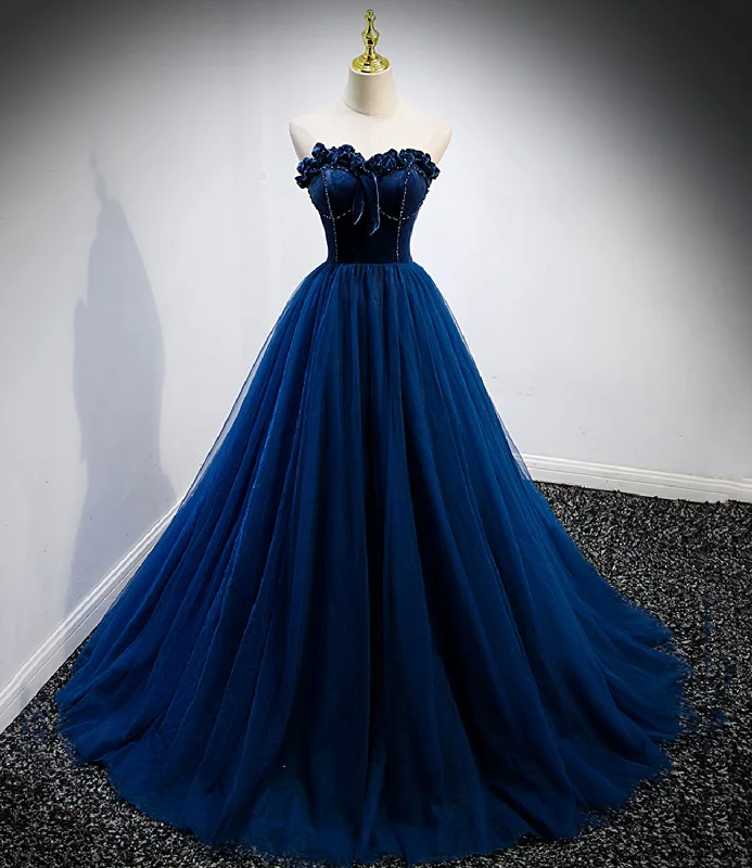 Charming Women's Clothes For Special Events Blue velvet tulle long prom dress blue evening gown  10161