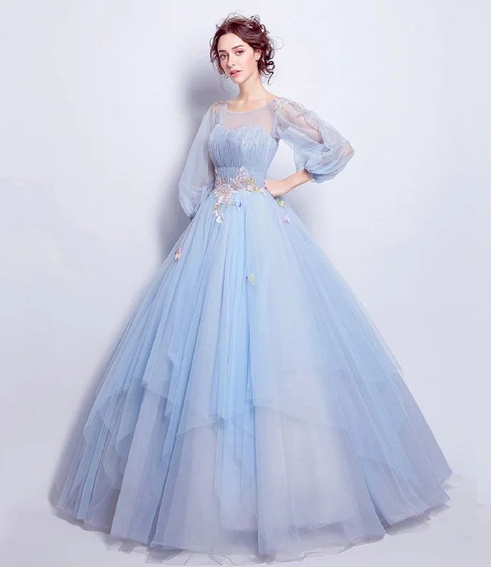 Affordable Luxury Women's Garments Blue tulle sequins long ball gown dress blue evening dress  10360