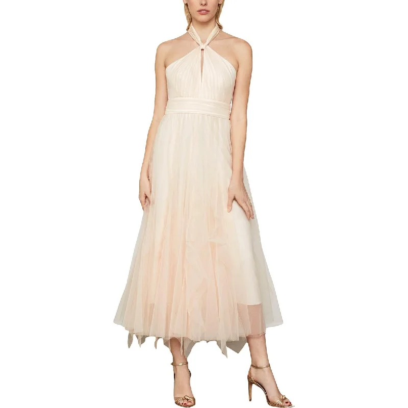 Women's Outerwear Apparel BCBG Max Azria Women's Tulle Tie-Neck Sleeveless A-Line Keyhole Gown