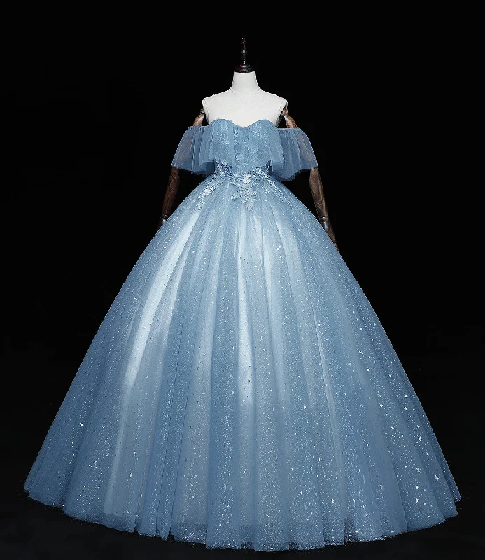 Women's Transitional Garments Blue tulle lace long ball gown dress A line formal dress  10461