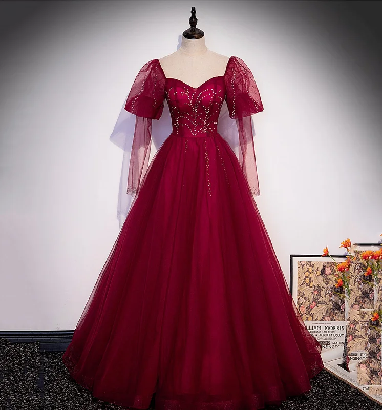 Stylish And Comfortable Clothing For Women Burgundy tulle beads long prom dress evening gown  10005