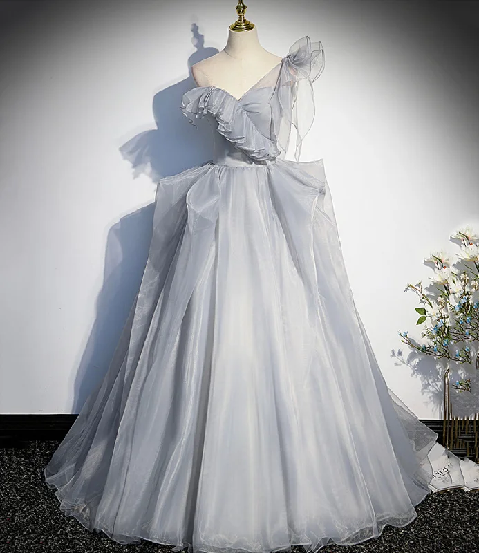 Women's Clothes And Apparel Sets Gray tulle long ball gown dress A line evening gown  10273