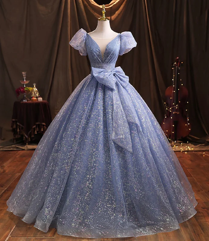 Women's Clothes Blue tulle long prom dress A line evening gown  10229