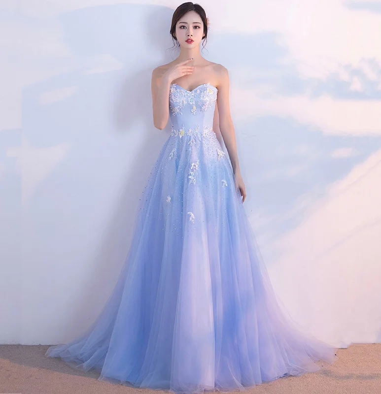 Comfortable Women's Clothes Blue tulle lace long prom dress blue evening gown  10211