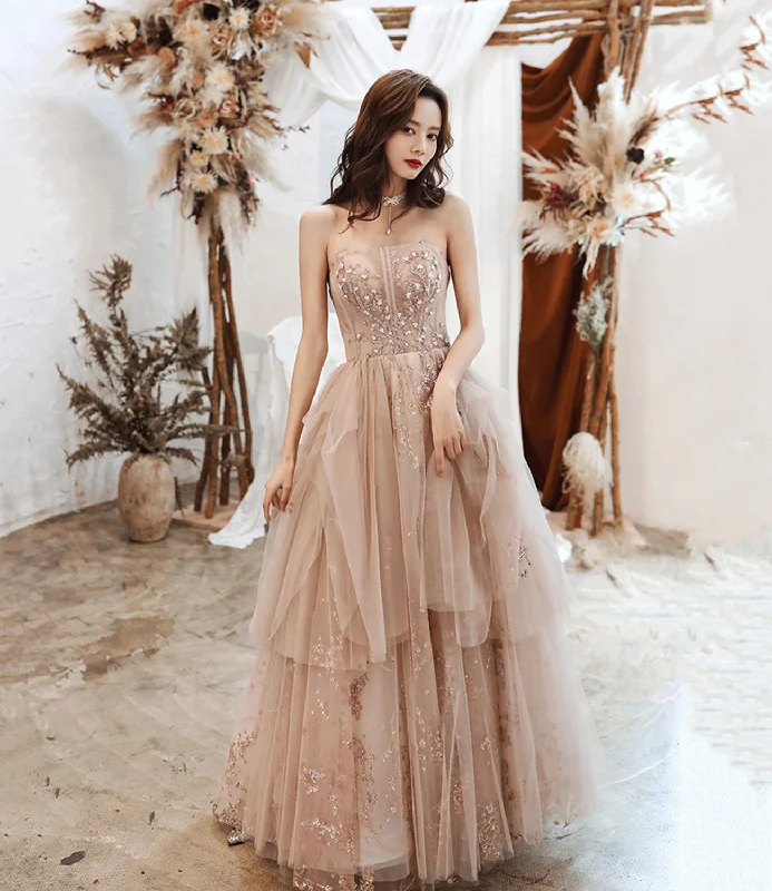 Women's Comfortable Garments Cute tulle sequins long prom dress A line evening gown  10486