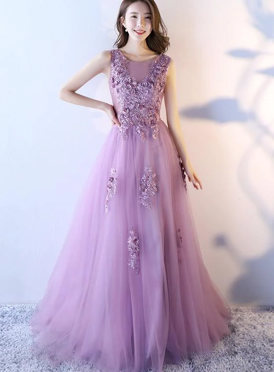 Women's Holiday Attire Beautiful Light Purple Tulle Long Gown, Tulle Formal Dress  gh535