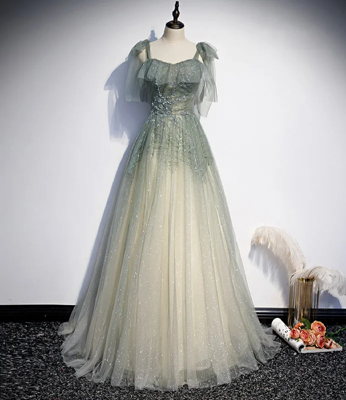 Women's High-Fashion Garments Green tulle sequins long prom dress evening gown  10474