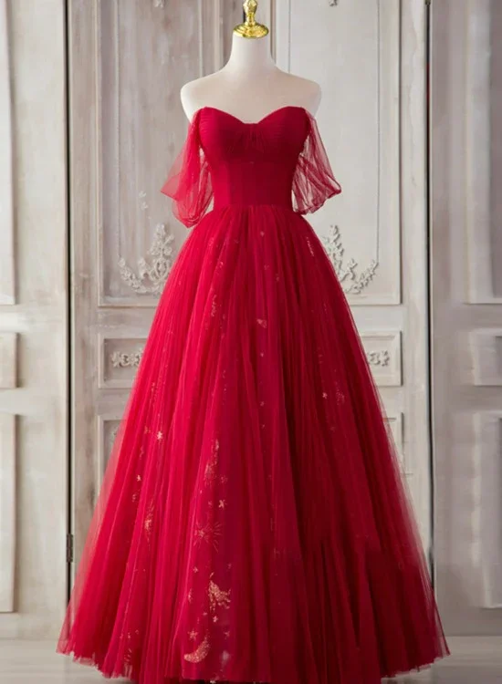 Comfortable Garments For Women Red Sweetheart Tulle Long Beautiful Prom Dresses, Wine Red Party Dresses Evening Gown  gh9