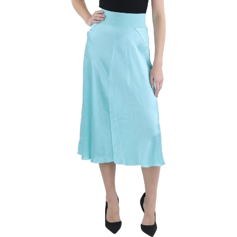 Affordable Women's Clothing Womens Ribbed Trim Elastic Waist A-Line Skirt