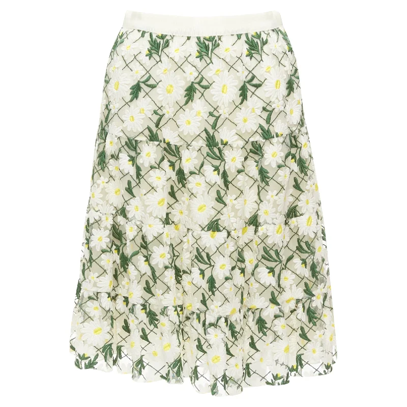 Women's Outdoor Attire Giambattista Valli Embroidered Daisy Cotton Blend Midi Skirt