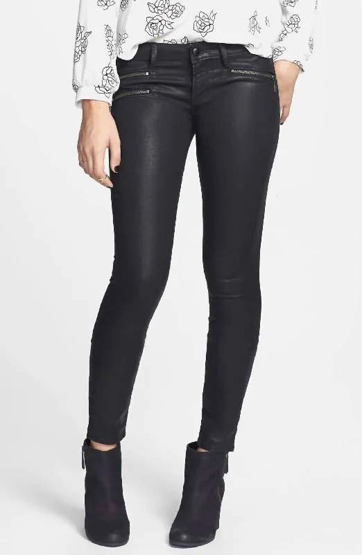 Women's Everyday Clothes Mya Zipper Detail Waxed Coated Skinny Jeans In Black