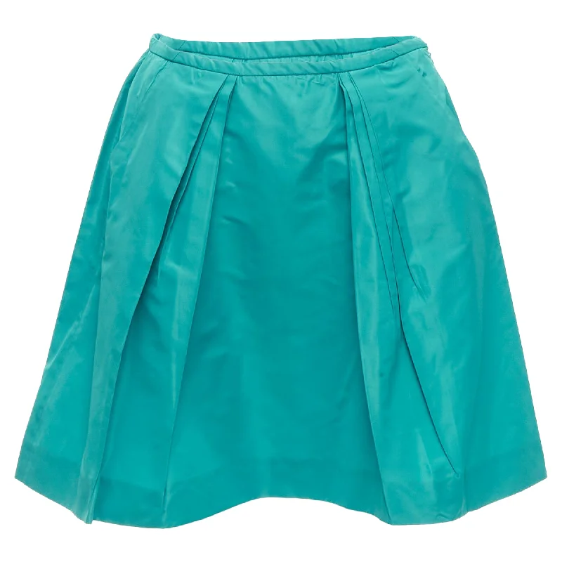 Women's Plus-Size Casual Outfit Miu Miu teal nylon pleated high waisted Aline skirt