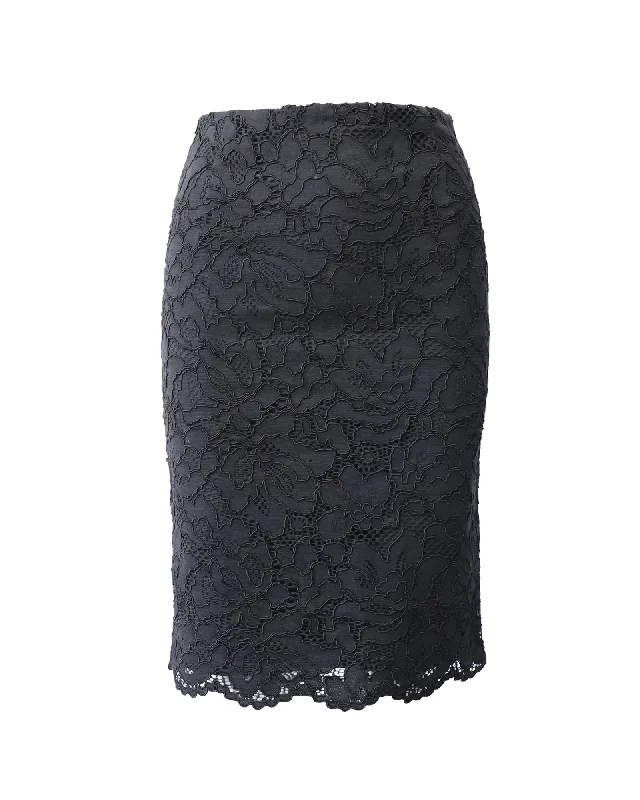 High-End Women's Apparel Sandro Paris Midi Pencil Skirt in Black Lace Cotton