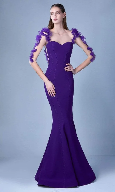 Online Boutique Clothing MNM Couture G1094 - Ruffle Illusion Mermaid Gown