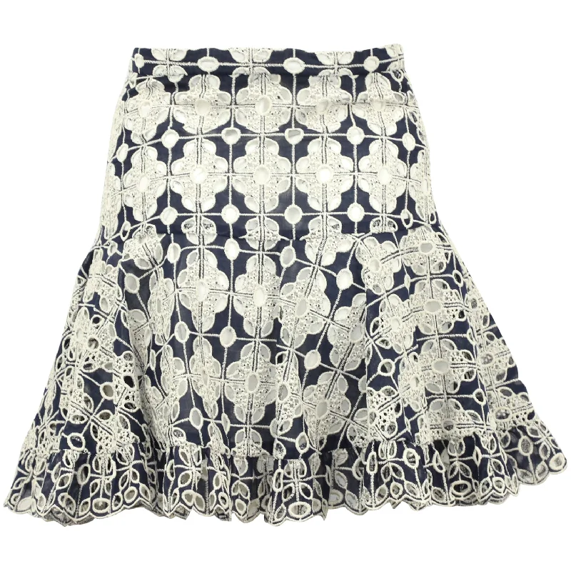 Timeless Women's Outfit Sandro Paris Brone Broderie Anglaise Skirt in Navy Blue Cotton