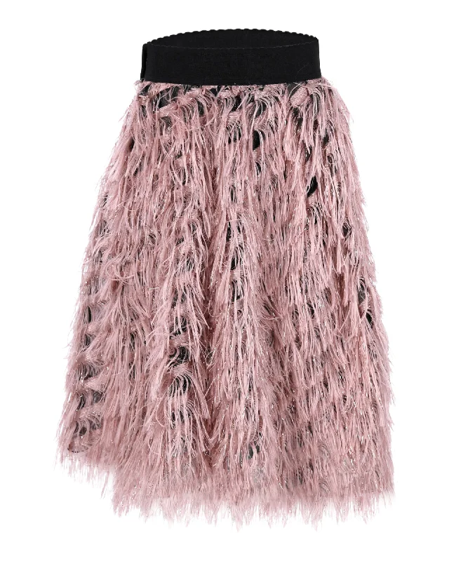 Women's Cozy Outfit For Lounging Dolce & Gabbana Metallic Fringe A-line Skirt in Pastel Pink Polyester