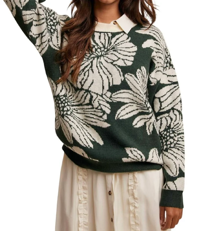 Affordable Online Boutique Adele Floral Sweater In Hunter Green