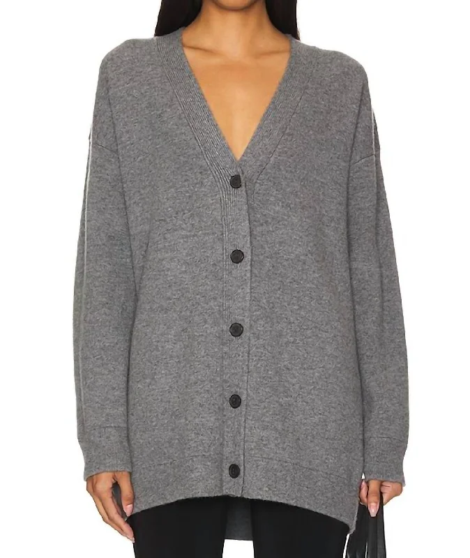 Women's Elegant Formal Outfit Oversized Double Knit Cardigan In Heather Grey