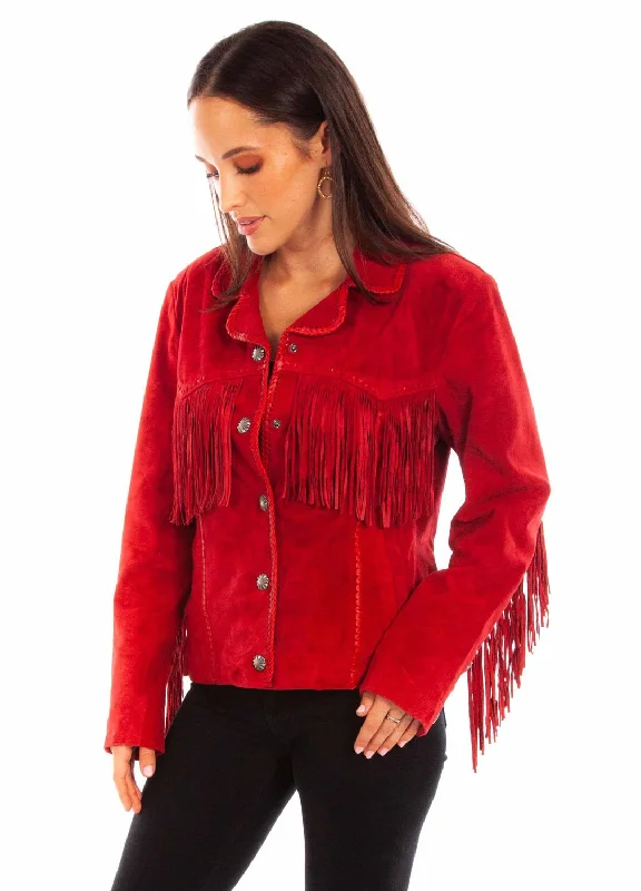 Women's Comfortable Lounge Garments Scully Womens Cowgirl Fringe Red Leather Leather Jacket M