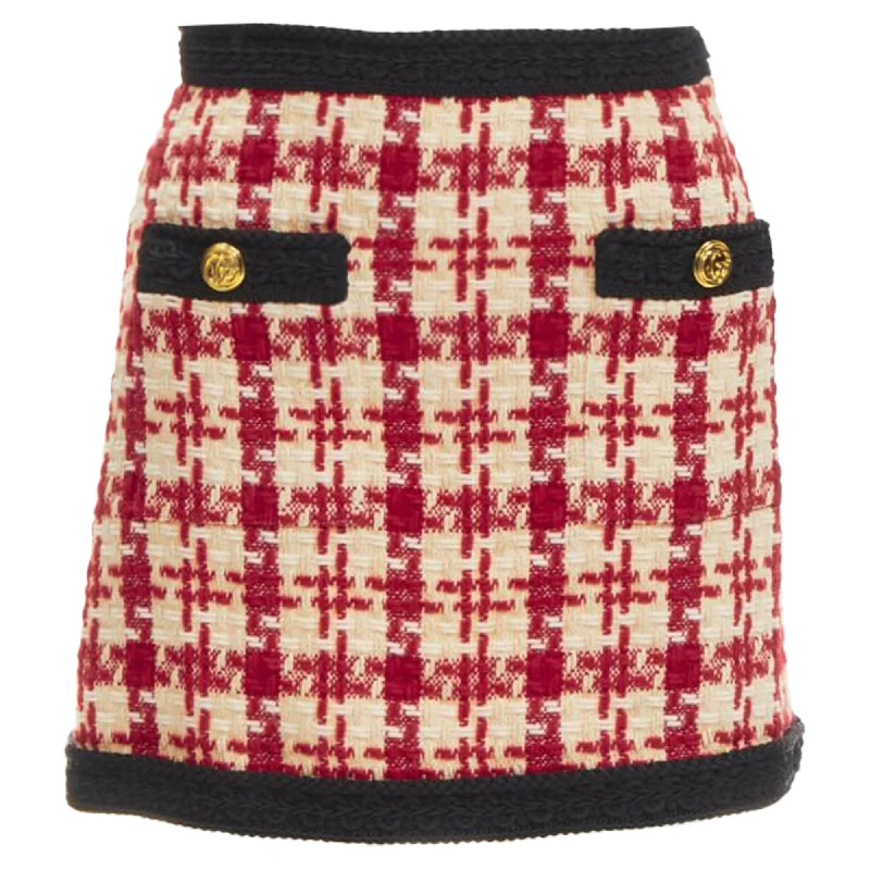 Comfortable Women's Apparel Gucci checke tweed tone GG button mini skirt