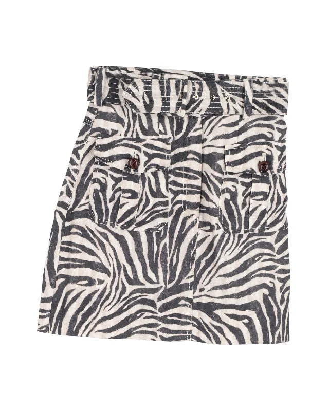 Women's Clothing For Holiday Travel Zimmermann Zebra Print Mini Skirt in Black and White Linen