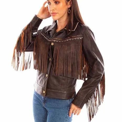 Women's High-End Clothing Scully Women's Chocolate Leather Fringe Jacket