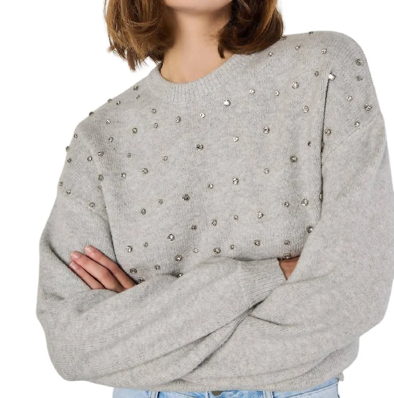 Women's Trendy Garments Gem Neckline Sweater In Grey