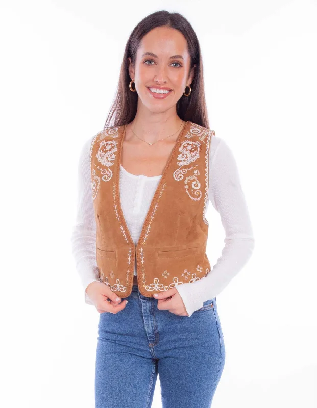 Women's Outerwear Garments Scully Womens White Embroidery Vin Rust Leather Leather Vest M