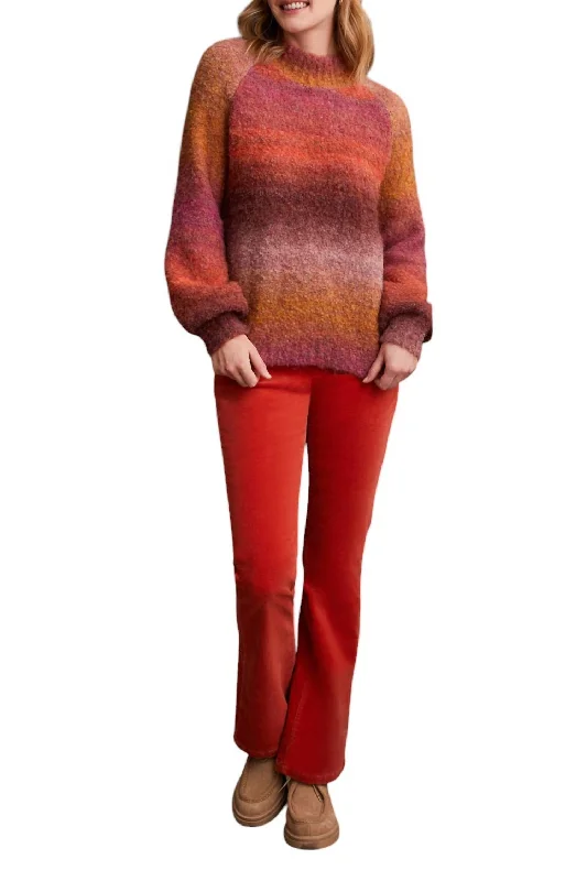 Women's Fashionable Attire For Work Ombre Mock Sweater In Bordeaux