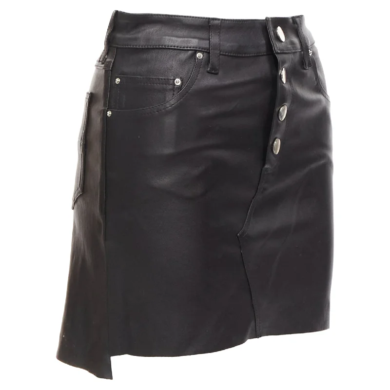 Women's Evening Wear Attire Amiri Genuine Leather High Low Back Pockets Mini Skirt