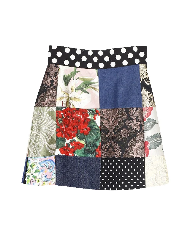 Latest Fashion for Women Dolce & Gabbana Jacquard Patchwork Miniskirt in Multicolor Cotton