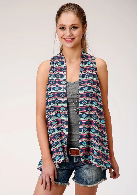 Sale For Women Roper Womens Blue/Pink Rayon/Nylon Aztec Cardigan