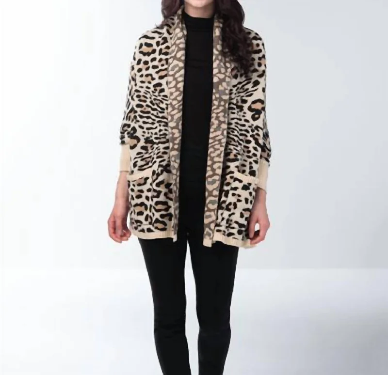 Women's Chic Outerwear Garments Leopard Sleeved Wrap Cardigan In Brown