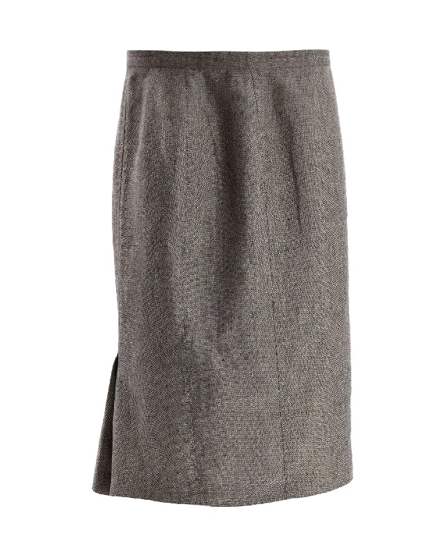 Women's Plus-Size Casual Outfit Max Mara Midi Skirt in Grey Linen