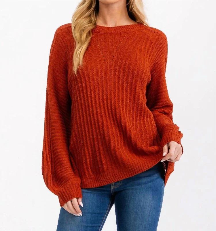 Women's Clothing Brands Long Balloon Sleeve Pullover In Rust