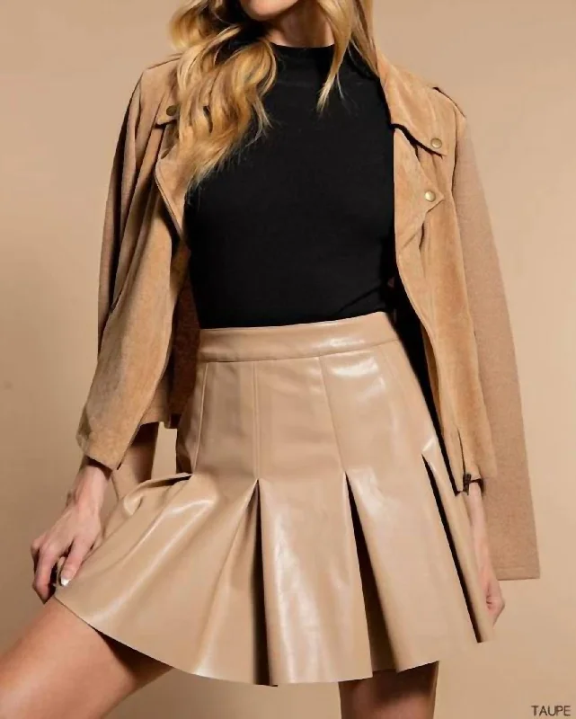 Vintage-Inspired Garments Faux Leather Pleated Mini Skirt In Taupe