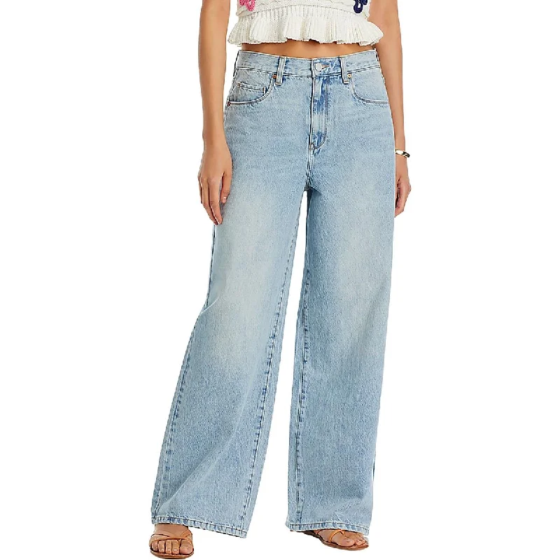 Women's Activewear Outfit Harrison Womens Faded Organic Cotton Wide Leg Jeans