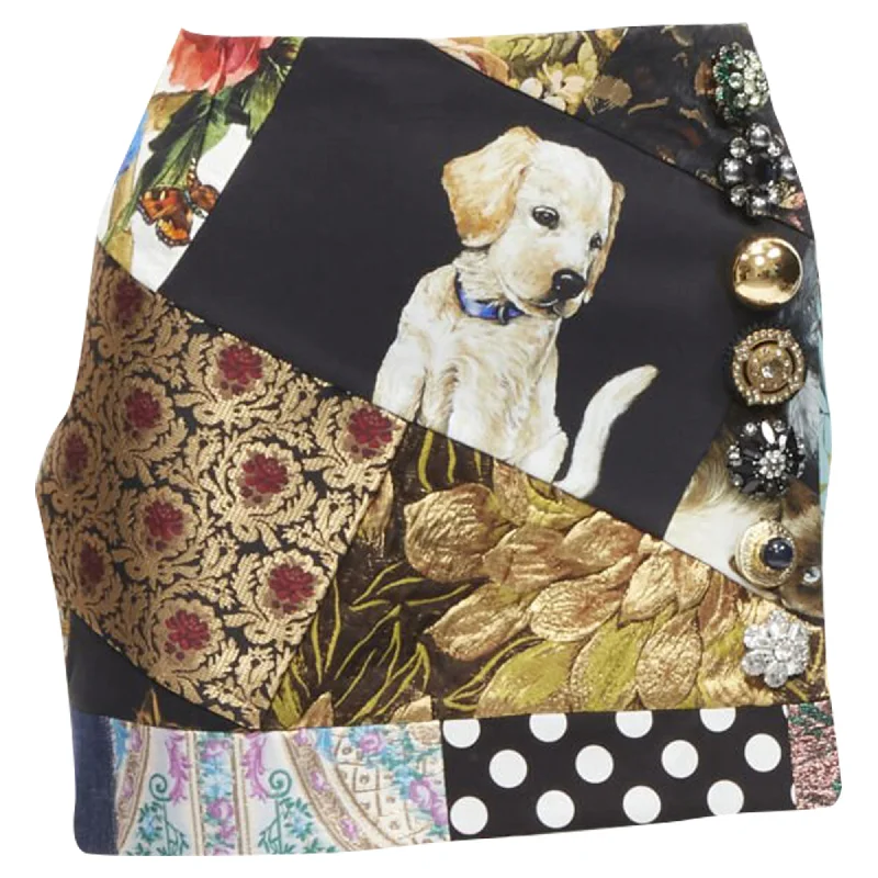 Women's Athletic Garments Dolce & Gabbana colorful dog patchwork jewel embellished mini skirt